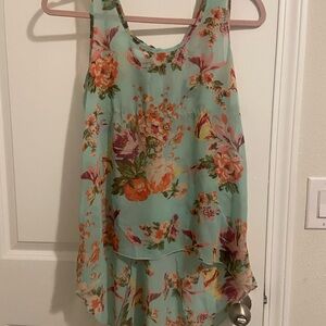 Floral Sleeveless Top Open Back Hi-Low